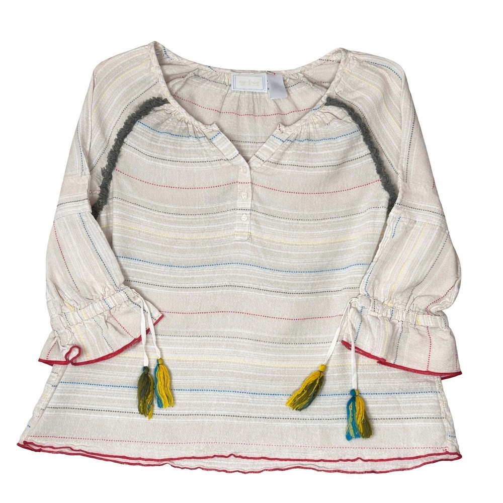 CG L CG Boho Peasant Blouse Size S Stripe Tassel Sleeve Festival Cottagecore - Picture 4 of 6